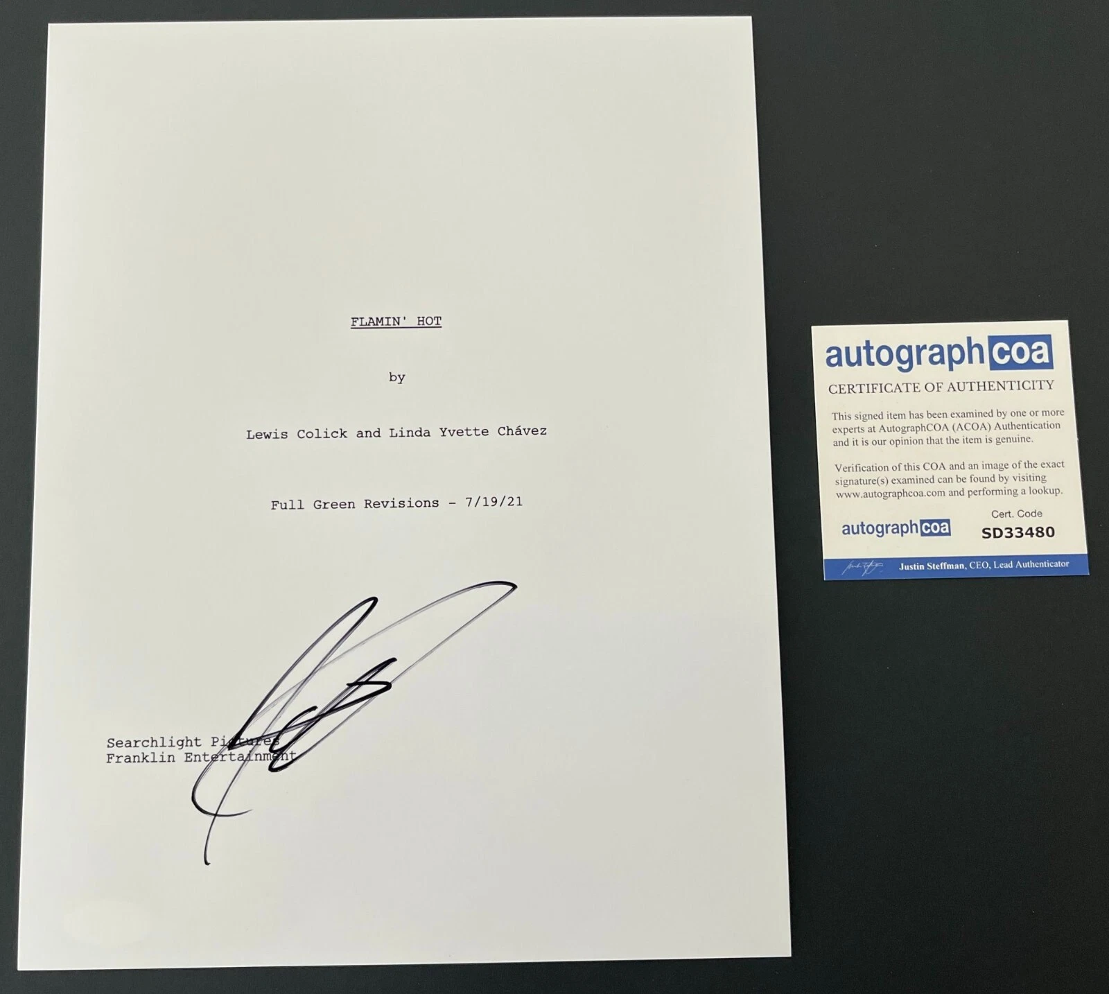 JESSE GARCIA SIGNED AUTOGRAPH FLAMIN' HOT FULL MOVIE SCRIPT w/EXACT PROOF