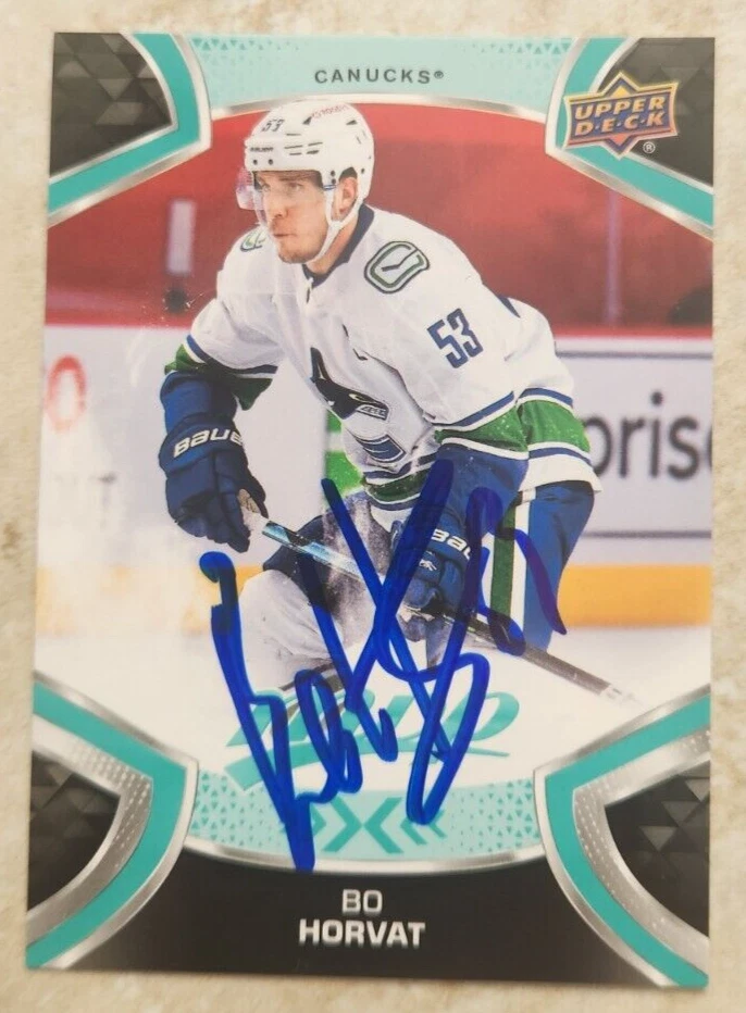 Bo Horvat Signed 2021-22 Upper Deck MVP Card #53 Vancouver Canucks