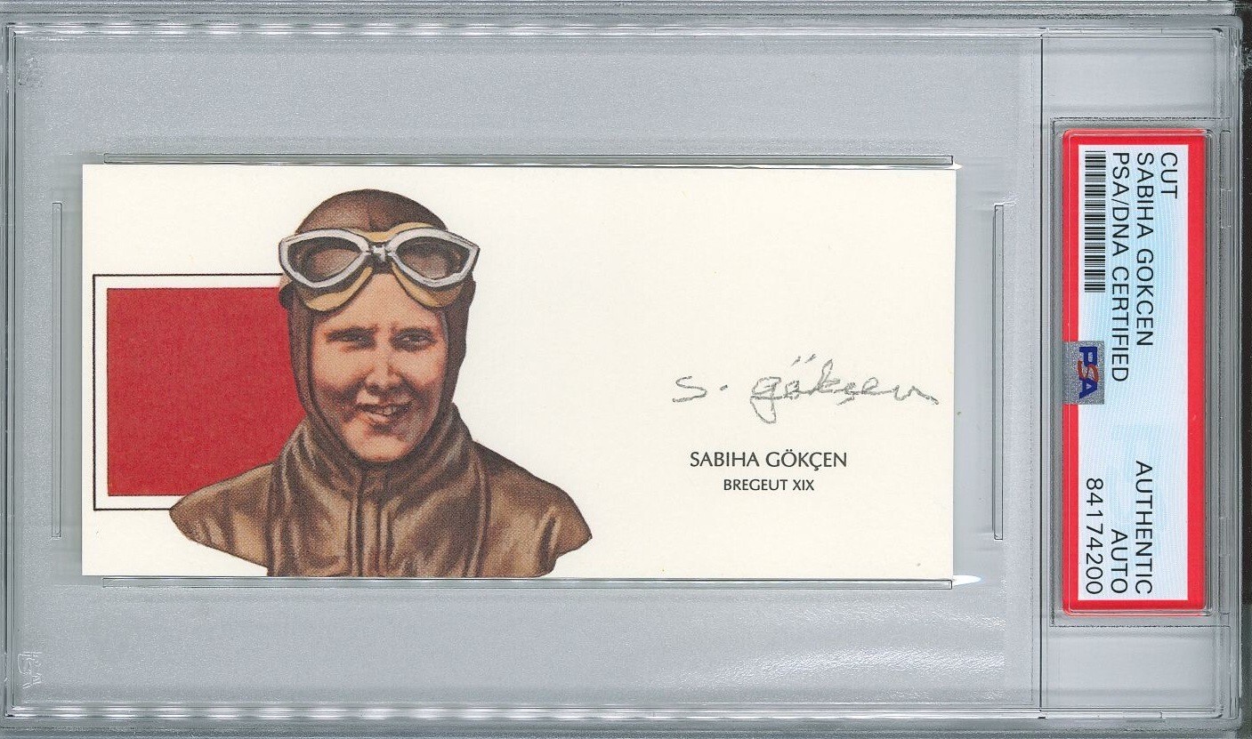 SABIHA GOKCEN SIGNED CUT SIGNATURE PSA DNA 84174200 (D) FIRST FEMALE FIGHTER