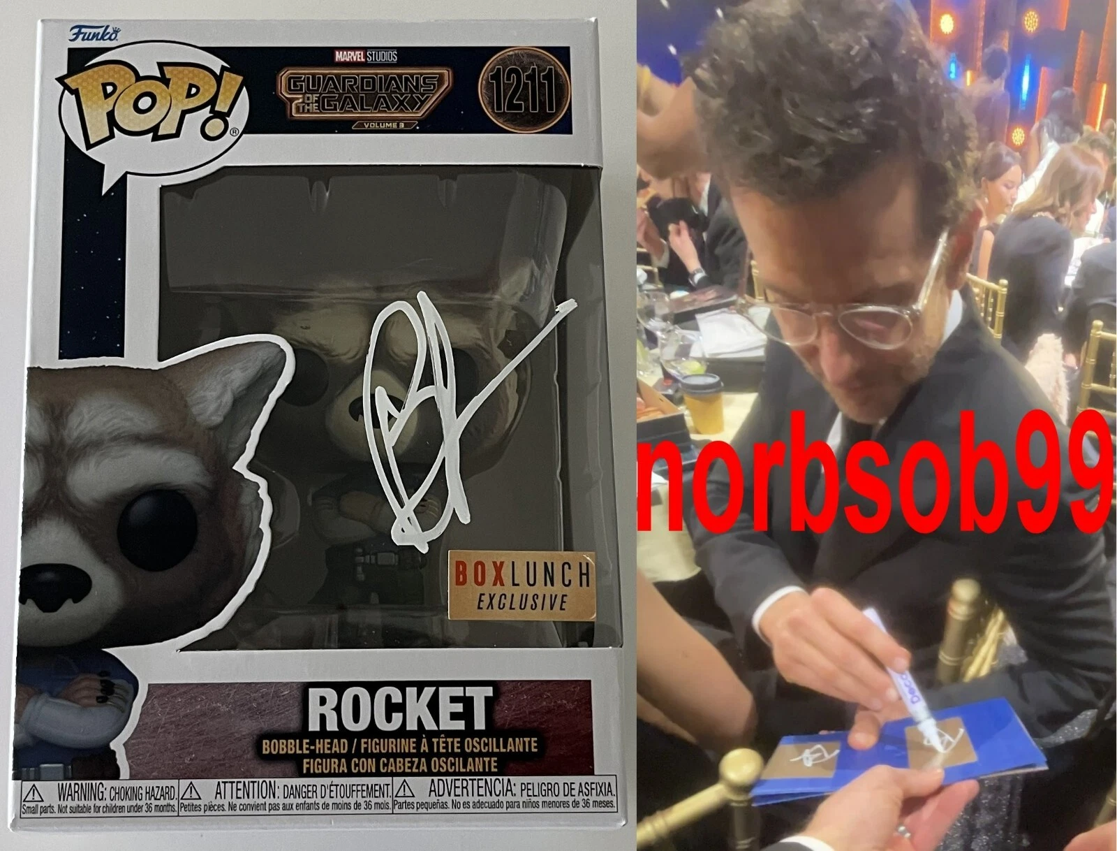 BRADLEY COOPER SIGNED ROCKET FUNKO 1211 w/EXACT VIDEO PROOF & BECKETT BAS COA