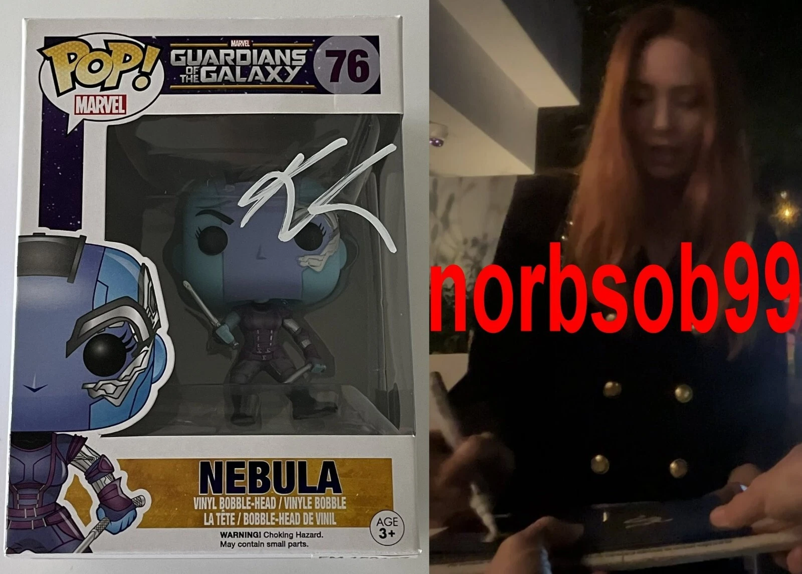KAREN GILLAN SIGNED GUARDIANS NEBULA FUNKO 76 w/EXACT VIDEO PROOF BECKETT COA