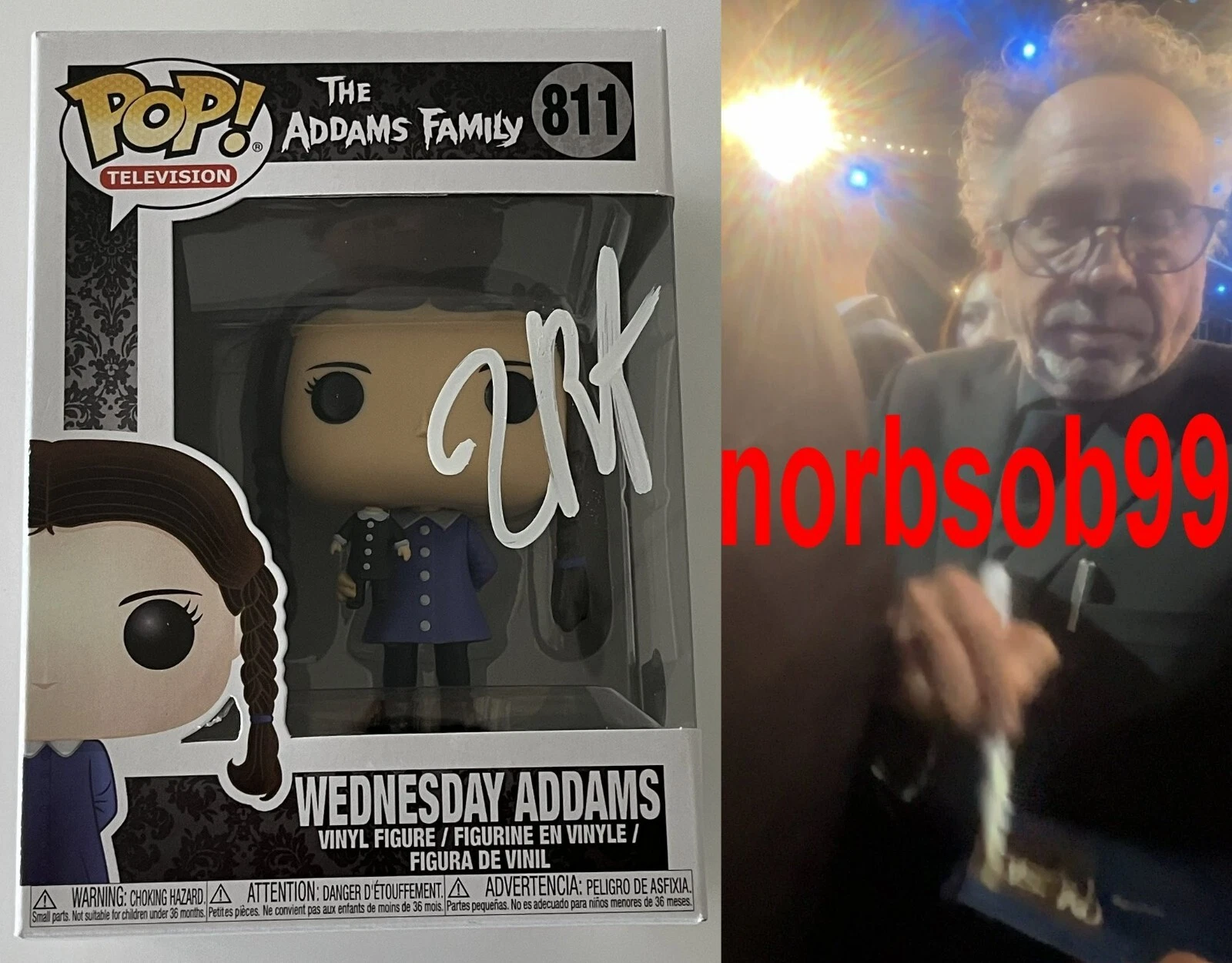 TIM BURTON SIGNED WEDNESDAY ADDAMS FUNKO 811 w/EXACT VIDEO PROOF BECKETT BAS COA