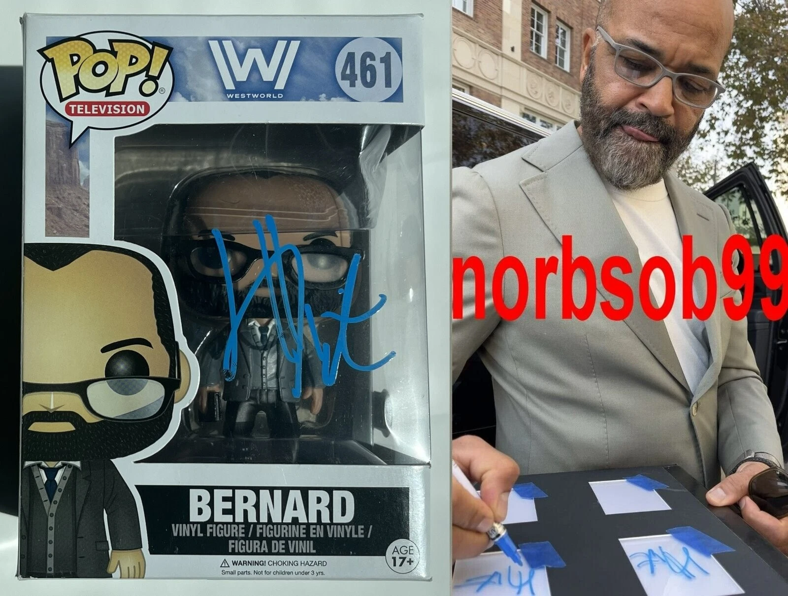 JEFFREY WRIGHT SIGNED BERNARD WESTWORLD FUNKO #461 w/EXACT PROOF & BECKETT COA