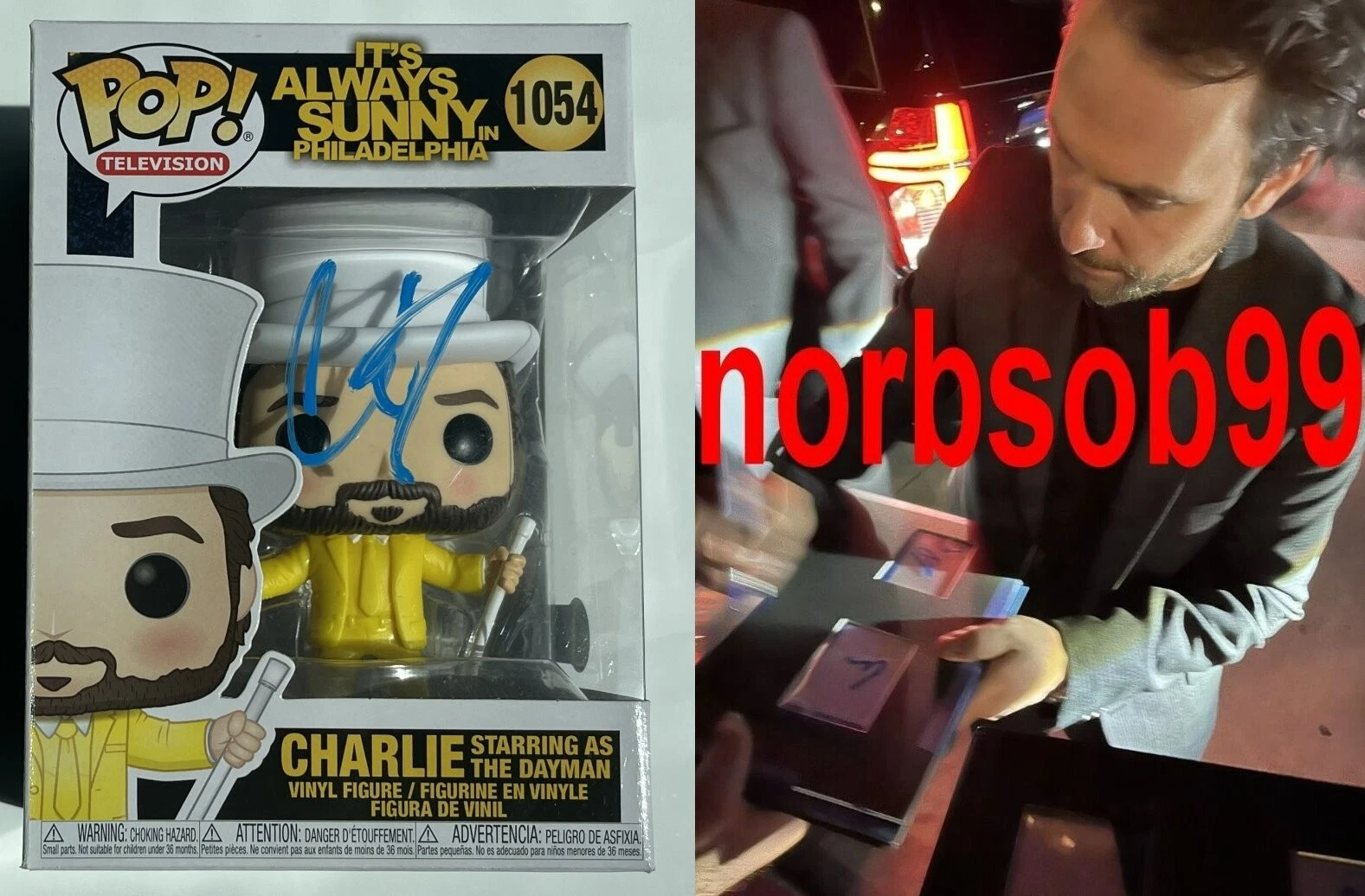 CHARLIE DAY SIGNED SUNNY IN PHILADELPHIA DAYMAN FUNKO #1054 w/PROOF BECKETT COA