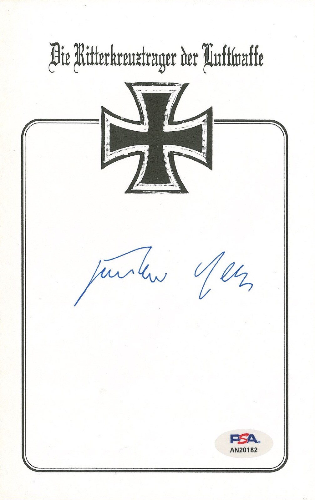 GUNTHER RALL SIGNED LUFTWAFFE BOOKPLATE PSA DNA AN20182