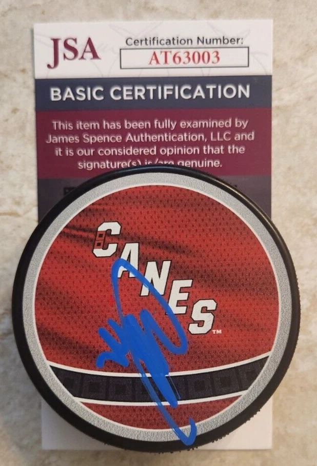 Sebastian Aho Signed Reverse Retro Puck w/ JSA COA #AT63003 Carolina Hurricanes
