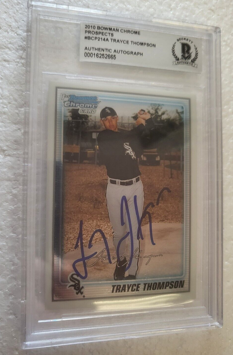 2010 BOWMAN CHROME PROSPECTS TRAYCE THOMPSON WHITE SOX SIGNED #18 CARD BECKETT