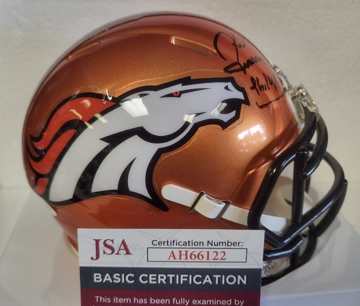 KARL MECKLENBURG DENVER BRONCOS SIGNED AUTO FLASH MINI HELMET JSA #AH66122