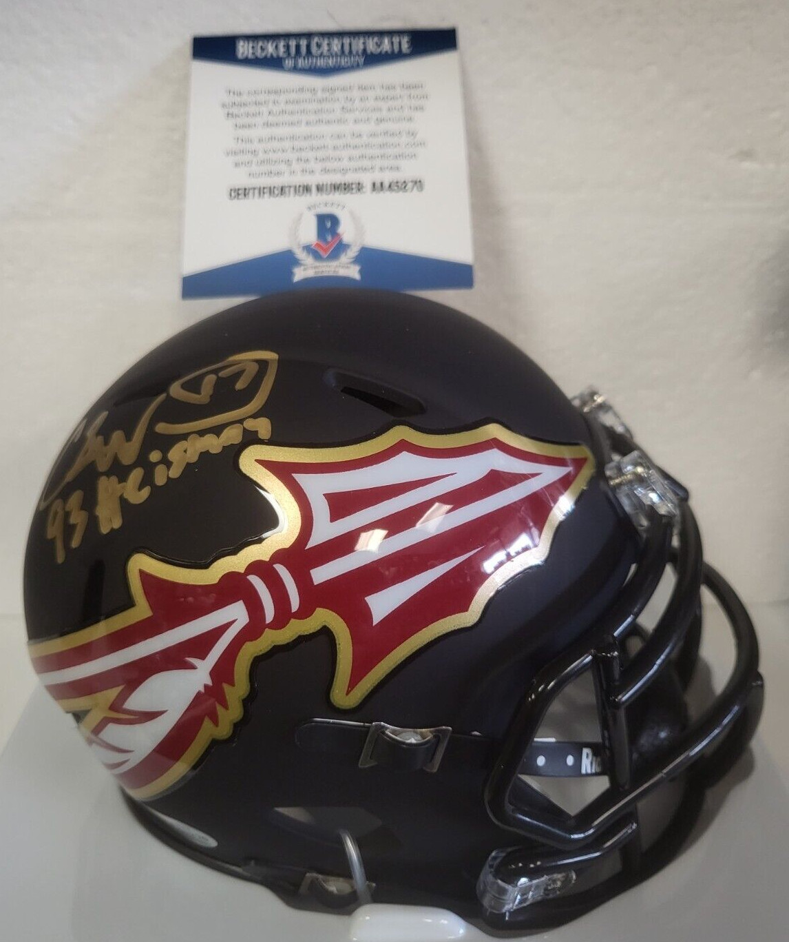 CHARLIE WARD 93 HEISMAN FSU FLORIDA STATE SIGNED ECLIPSE MINI HELMET BECKETT *