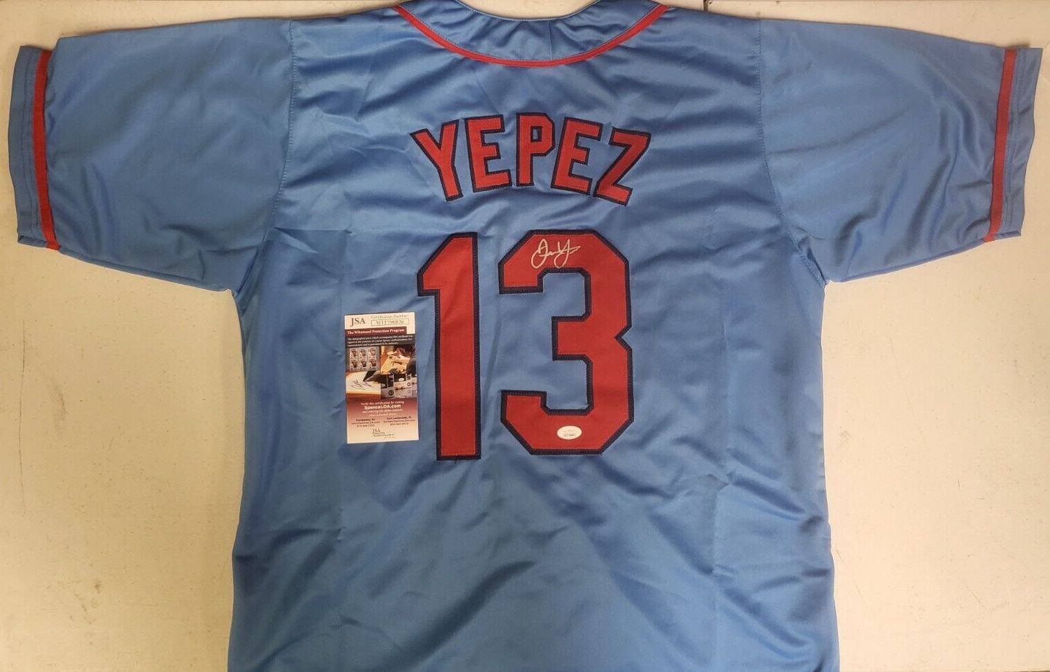 JUAN YEPEZ #13 ST. LOUIS CARDINALS SIGNED AUTOGRAPHED CUSTOM JERSEY XL JSA *