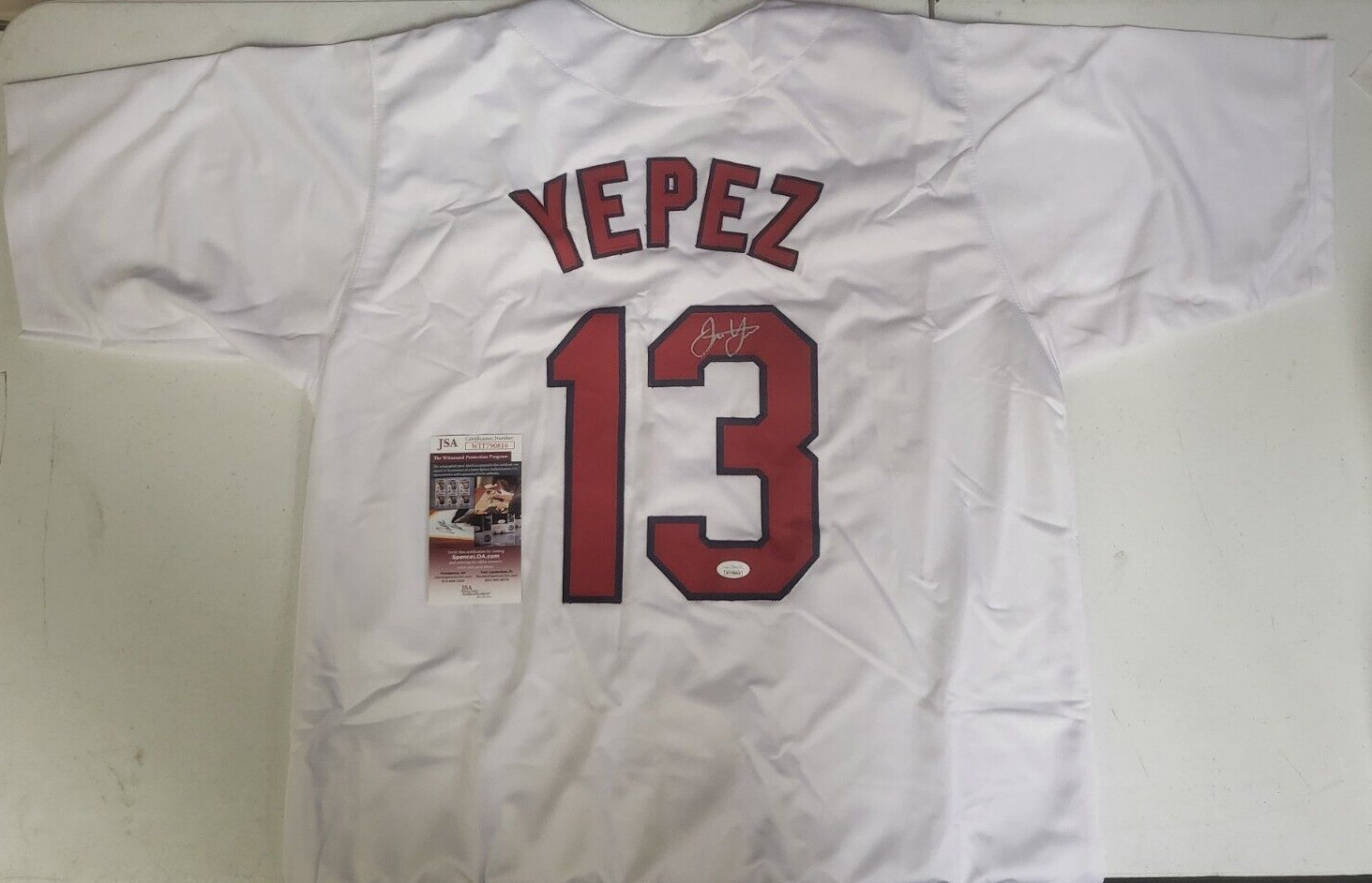 JUAN YEPEZ #13 ST. LOUIS CARDINALS SIGNED AUTOGRAPH WHITE CUSTOM JERSEY XL JSA