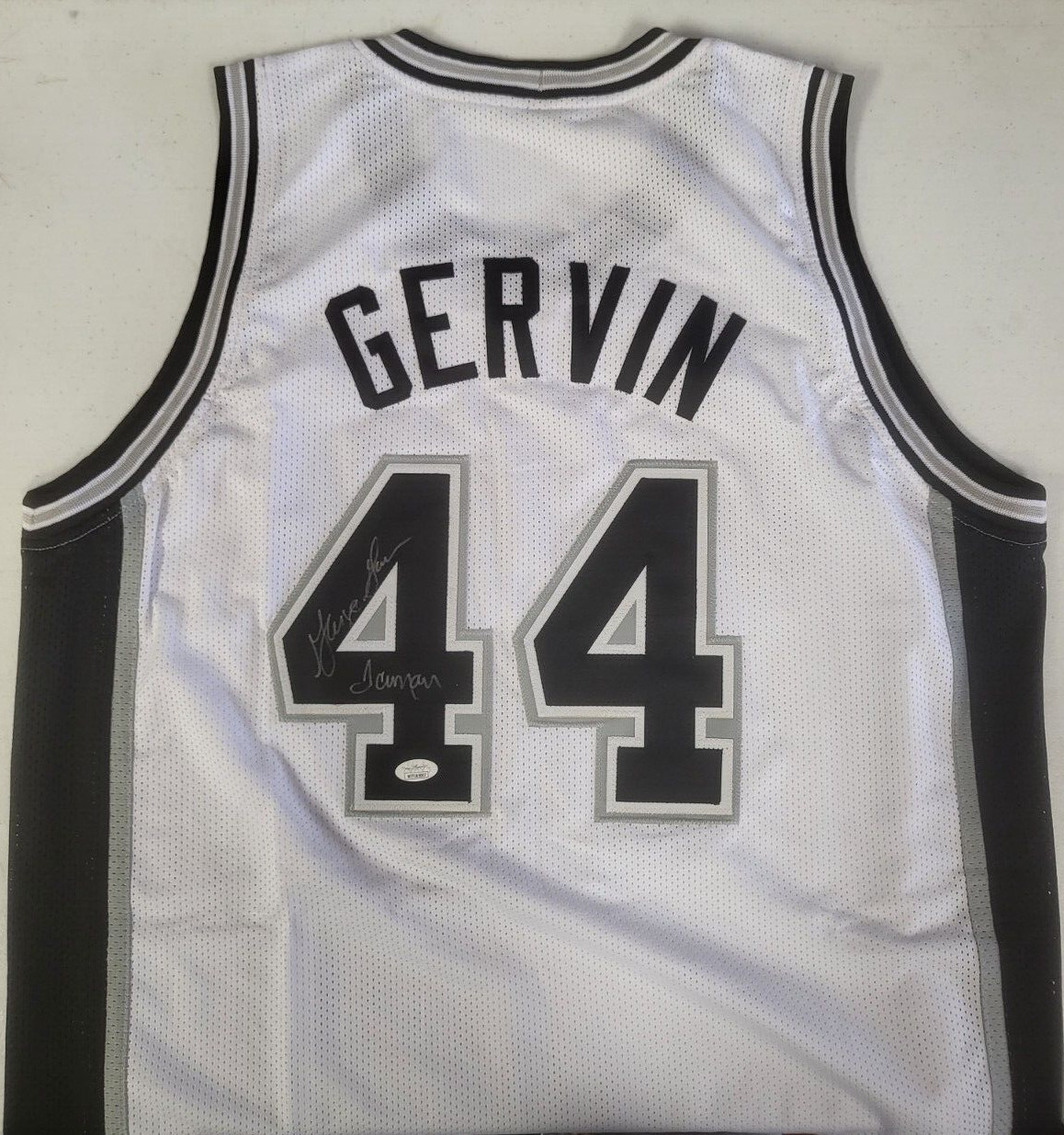 GEORGE GERVIN #44 SAN ANTONIO SPURS SIGNED AUTOGRAPHED CUSTOM JERSEY SIZE XL JSA