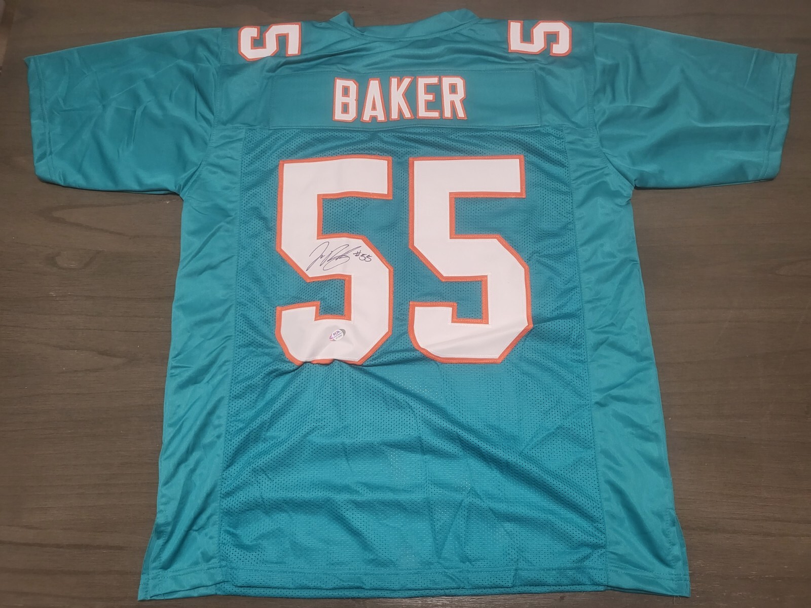 JEROME BAKER #55 MIAMI DOLPHINS SIGNED TEAL CUSTOM JERSEY SZ XL PSA STICKER **