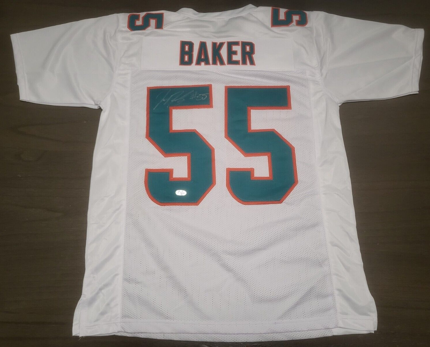 JEROME BAKER #55 MIAMI DOLPHINS SIGNED WHT CUSTOM JERSEY SZ XL PSA STICKER L@@K