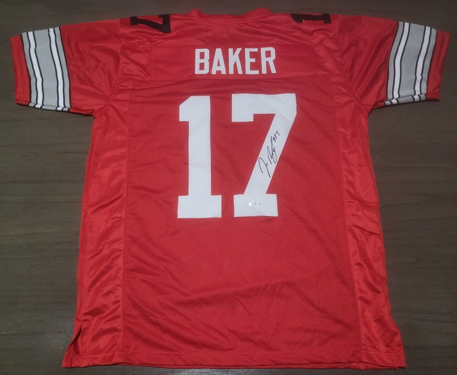 JEROME BAKER #17 OHIO STATE SIGNED AUTO RED CUSTOM JERSEY SZ XL PSA STICKER