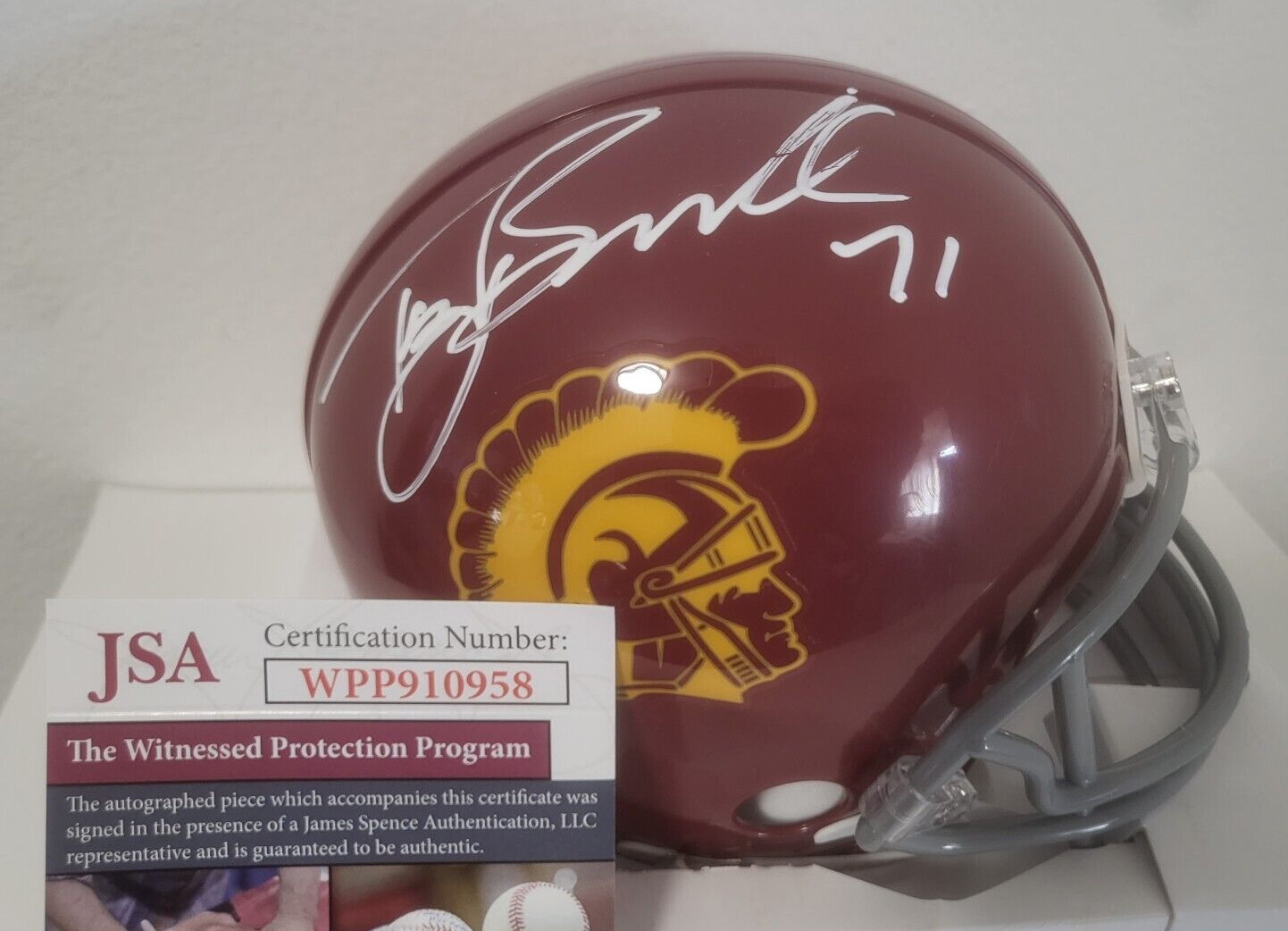 TONY BOSELLI USC TROJANS SIGNED AUTOGRAPHED AUTO MINI HELMET JSA *