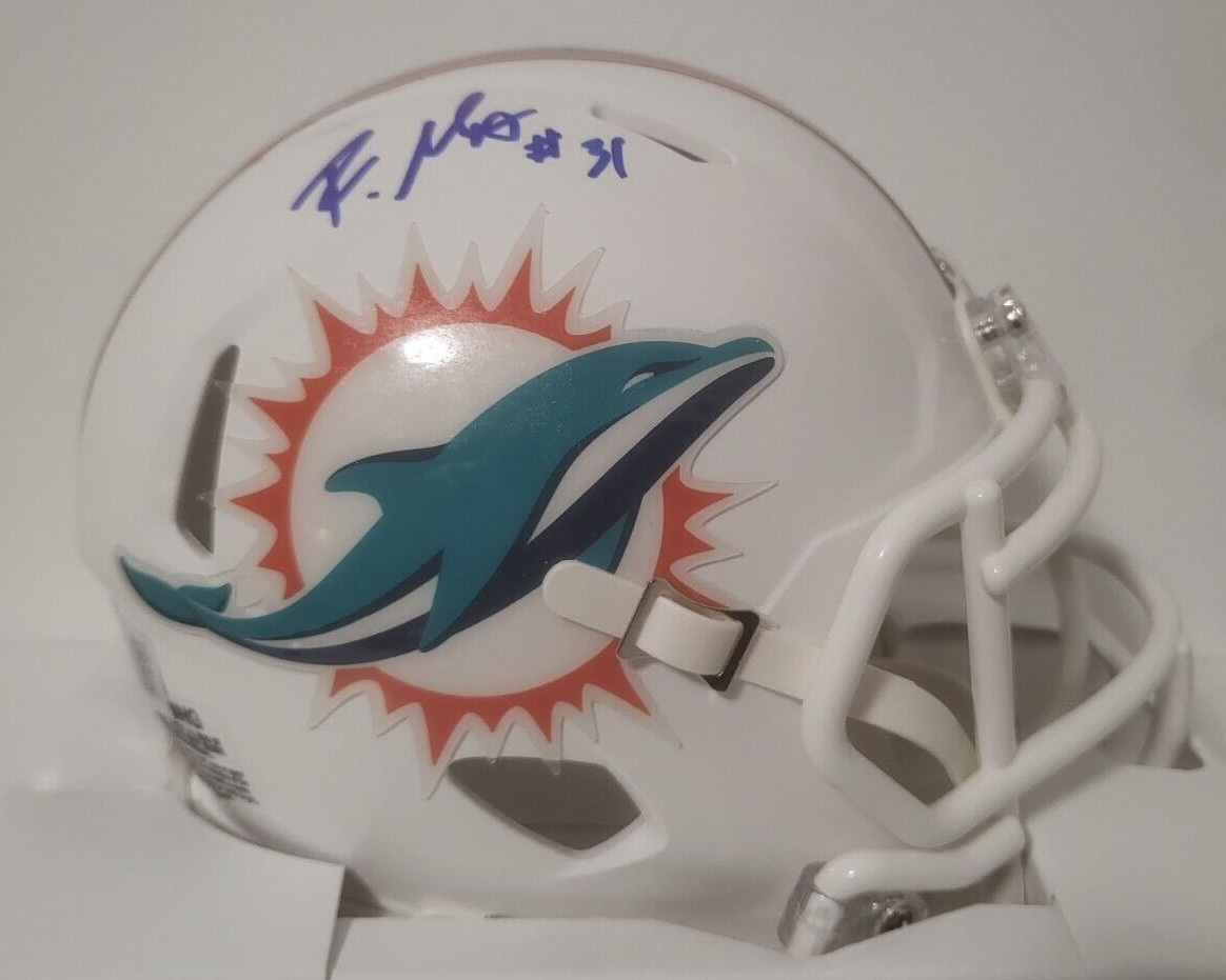 RAHEEM MOSTERT MIAMI DOLPHINS SIGNED AUTOGRAPHED SPEED MINI HELMET BECKETT ***
