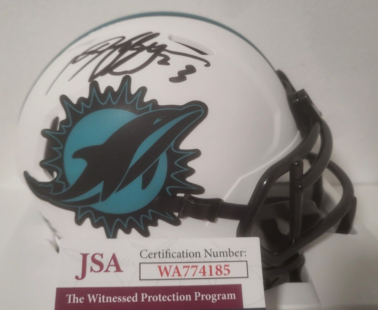 JEFF WILSON JR MIAMI DOLPHINS SIGNED AUTOGRAPHED AUTO LUNAR MINI HELMET JSA