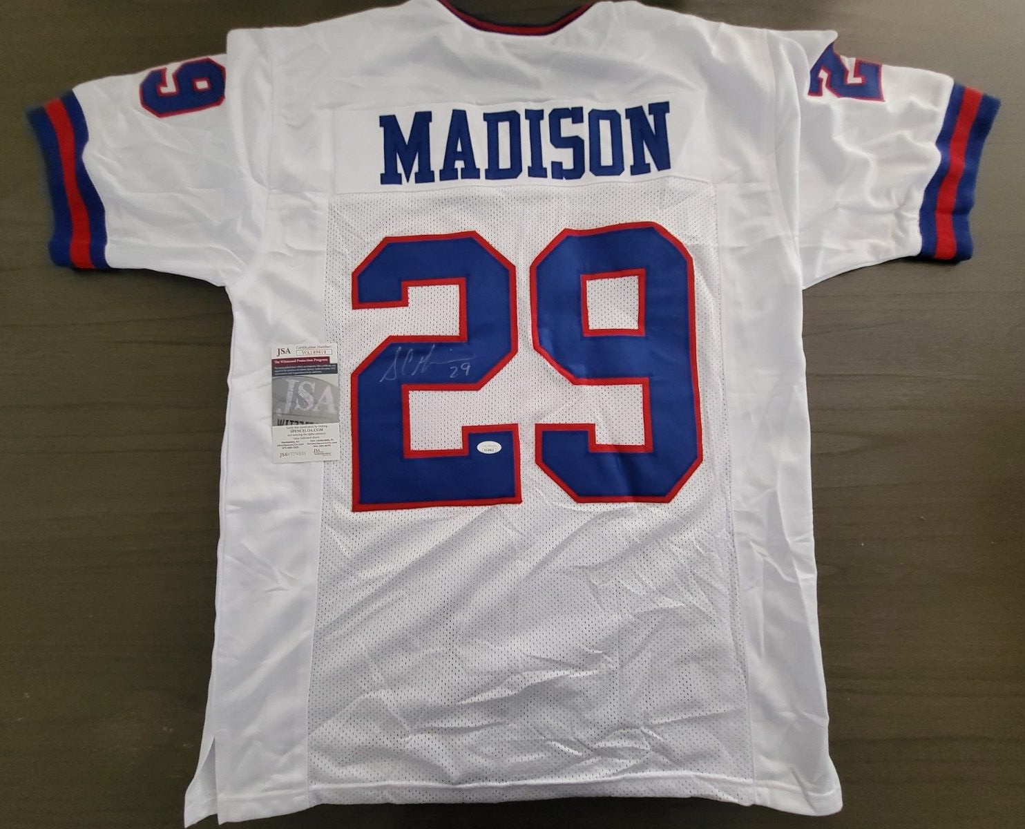 SAM MADISON #29 NEW YORK GIANTS SIGNED AUTOGRAPHED WHT CUSTOM SZ XL JERSEY JSA *