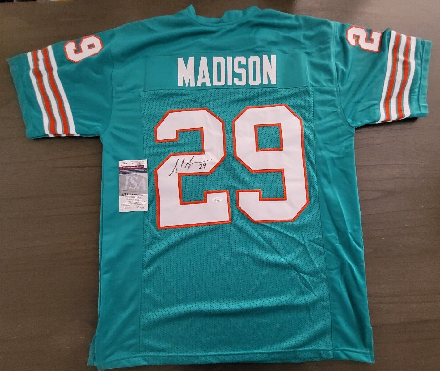 SAM MADISON #29 MIAMI DOLPHINS SIGNED AUTOGRAPHED CUSTOM SZ XL JERSEY JSA COA *