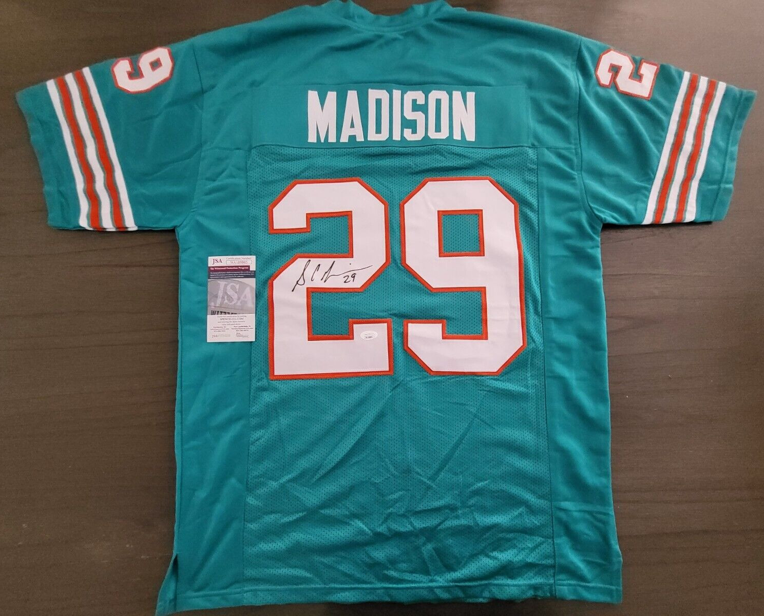 SAM MADISON #29 MIAMI DOLPHINS SIGNED AUTOGRAPH CUSTOM SZ XL JERSEY JSA COA ****
