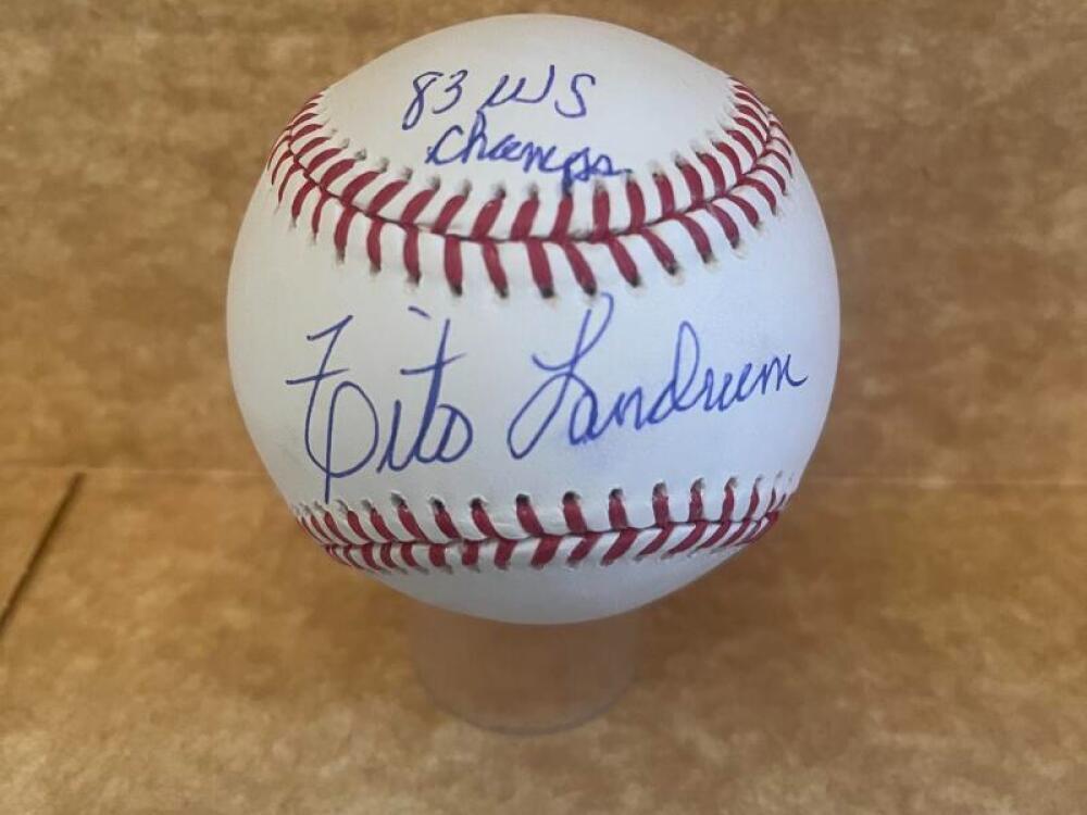 TITO LANDRUM 83 WS CHAMPS SIGNED AUTOGRAPHED M.L. BASEBALL BECKETT AUTH