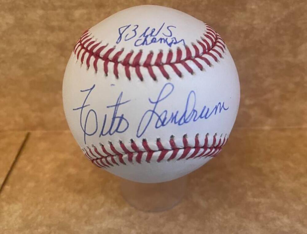 TITO LANDRUM 83 WS CHAMPS SIGNED AUTOGRAPHED M.L. BASEBALL BECKETT AUTH