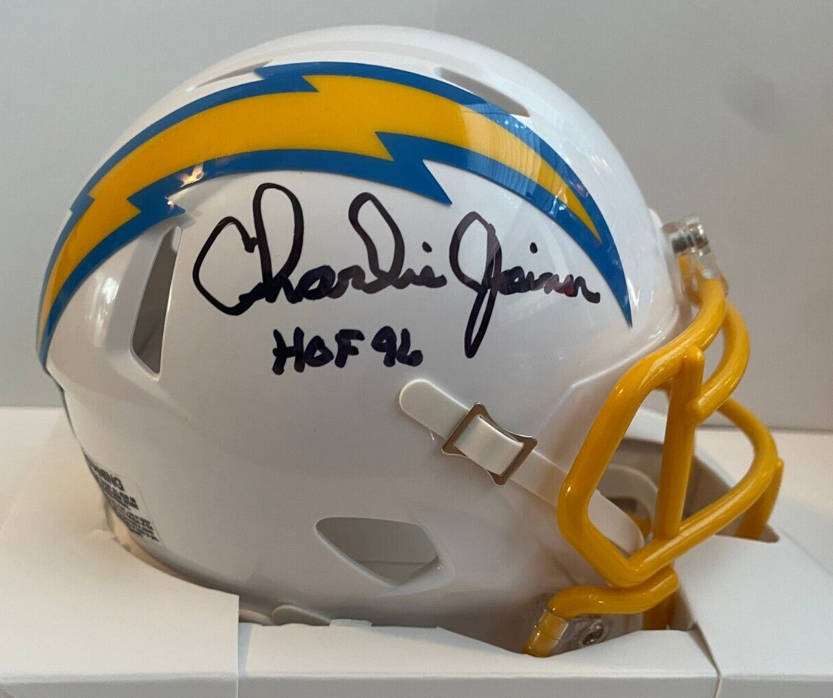 CHARLIE JOINER SAN DIEGO CHARGERS HOF 96 SIGNED AUTOGRAPHED MINI HELMET JSA *