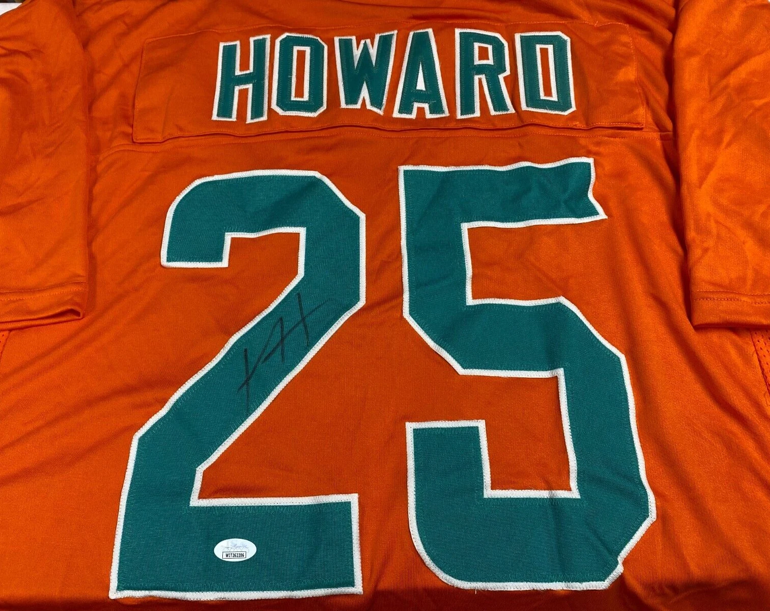XAVIEN HOWARD #25 MIAMI DOLPHINS SIGNED AUTOGRAPHED CUSTOM ORANGE JERSEY JSA *