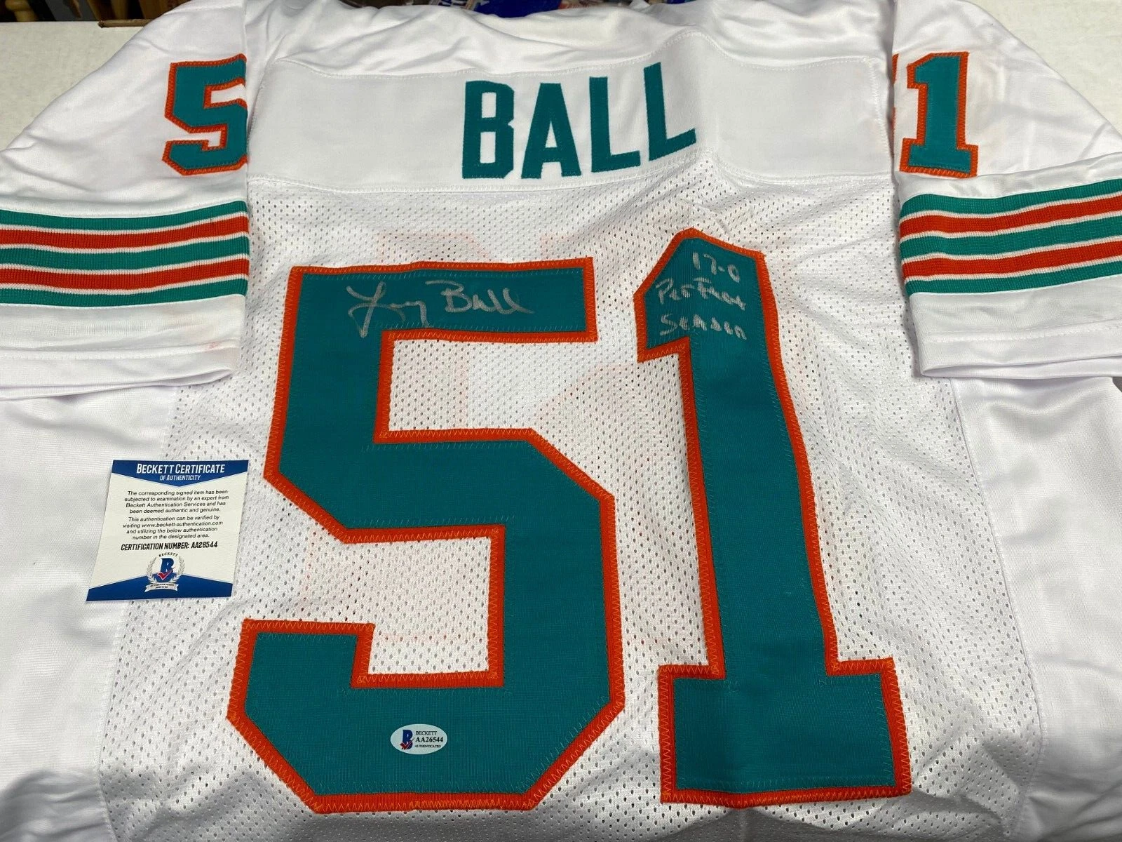 LARRY BALL DOLPHINS 17-0 PERFECT SEASON SIGNED AUTO WHITE CUSTOM JERSEY BECKETT
