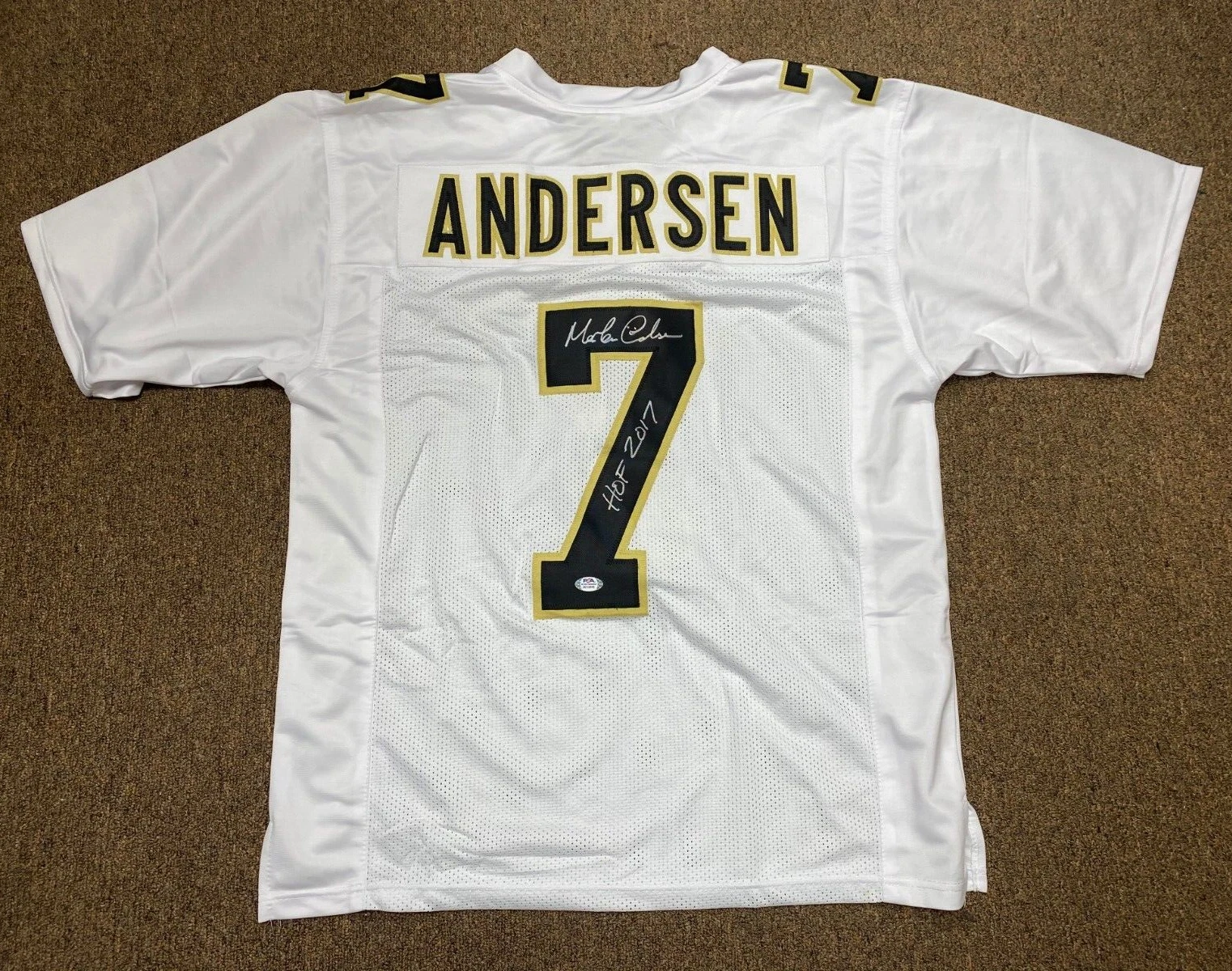 MORTEN ANDERSEN #7 HOF 2017 NEW ORLEANS SAINTS SIGNED CUSTOM JERSEY SZ XL PSA **