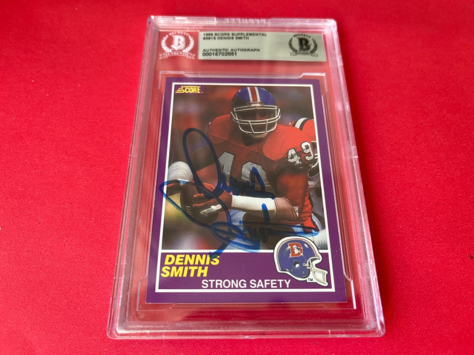 Dennis Smith Broncos 1989 Score Card Signed Auto Beckett BAS Slabbed