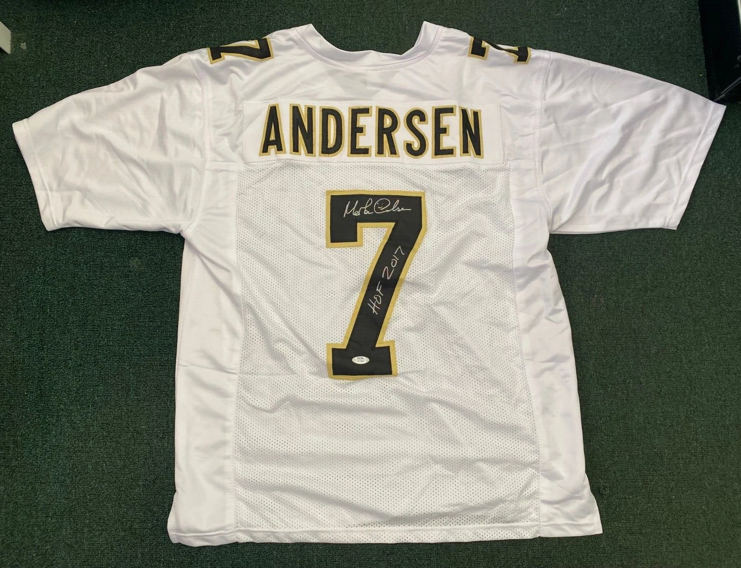 MORTEN ANDERSEN #7 HOF 2017 NEW ORLEANS SAINTS SIGNED CUSTOM JERSEY SZ XL PSA !!
