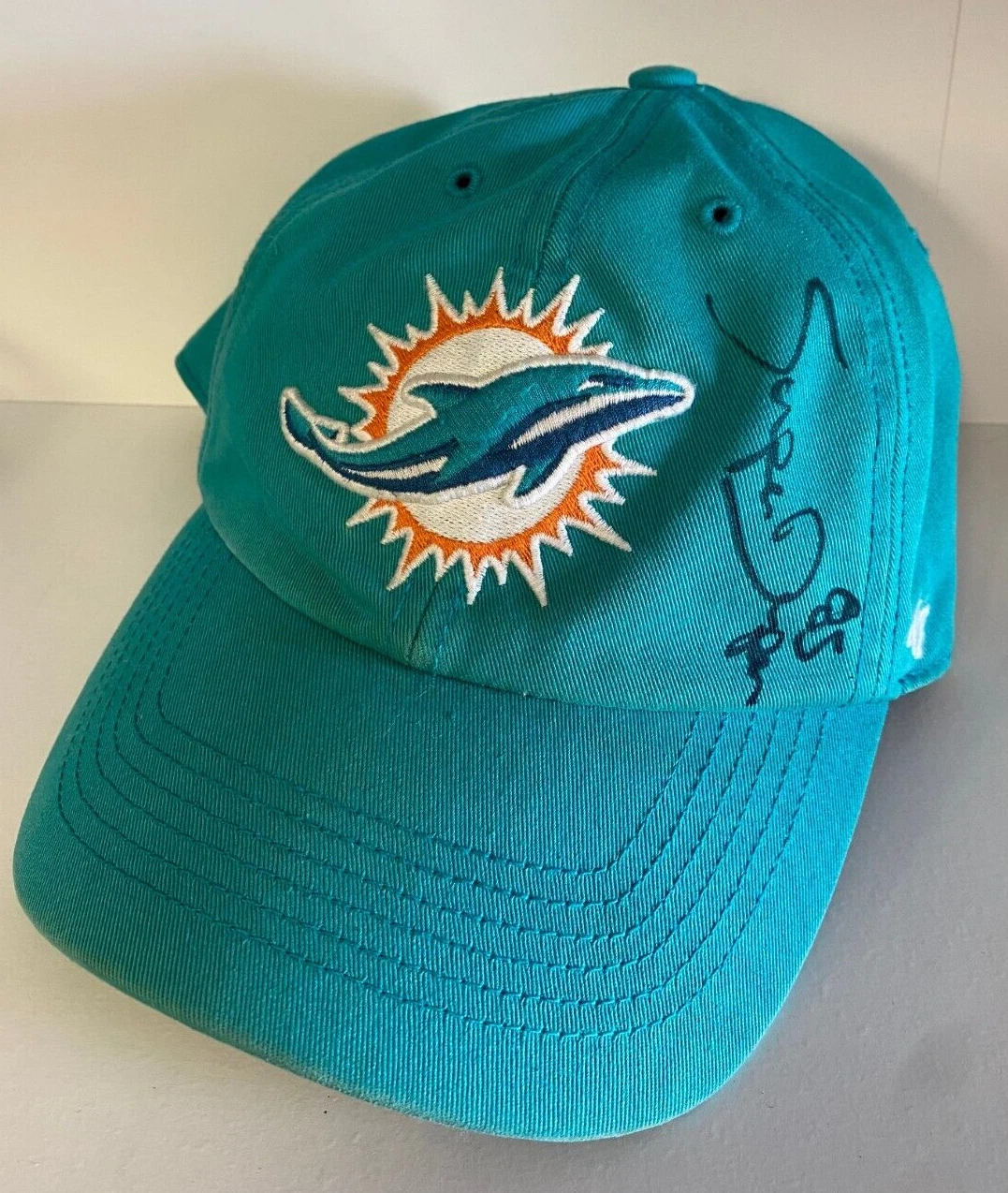 MARK SUPER DUPER #85 MIAMI DOLPHINS SIGNED AUTOGRAPHED 47 TEAL HAT W/COA