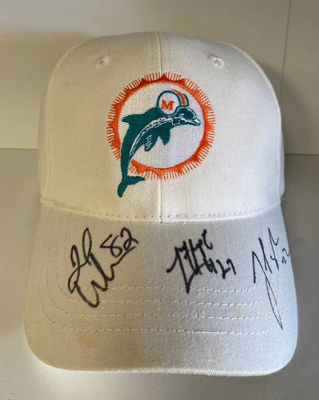 JED WEAVER LORENZO HAMPTON #22 MIAMI DOLPHINS MULTI SIGNED WHITE HAT W/COA