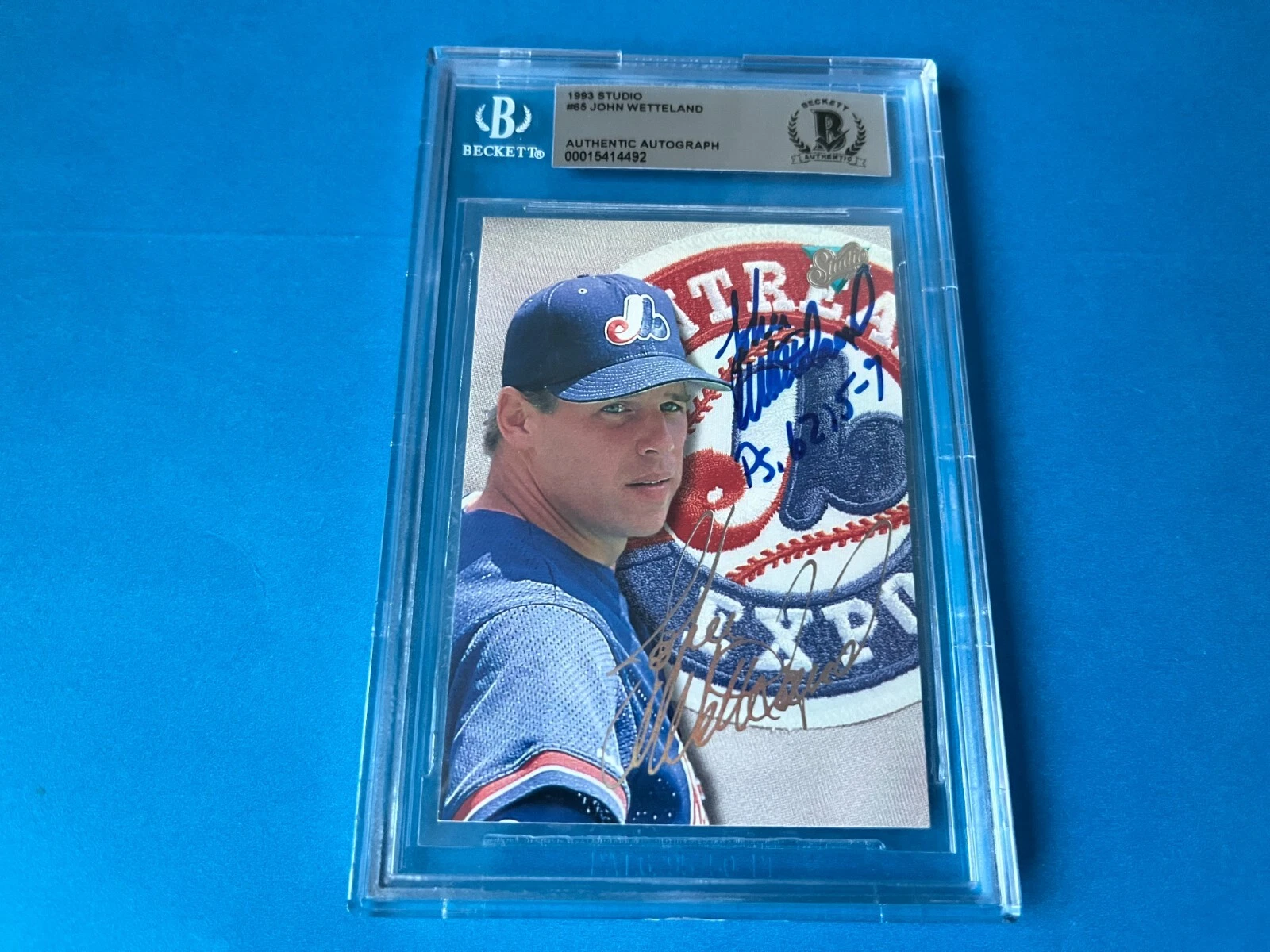 John Wetteland Expos 1993 Leaf Studio Card Signed Auto Beckett BAS COA
