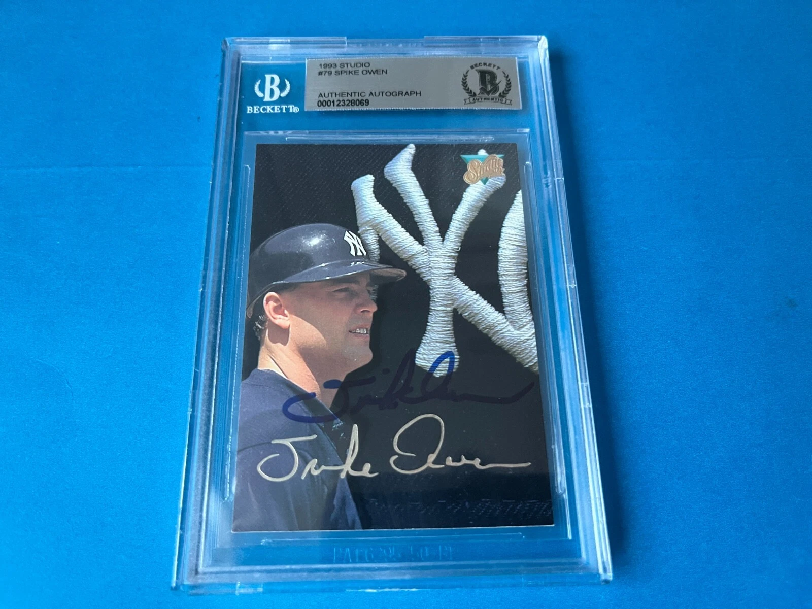 Spike Owen Yankees 1993 Leaf Studio Card Signed Auto Beckett BAS COA