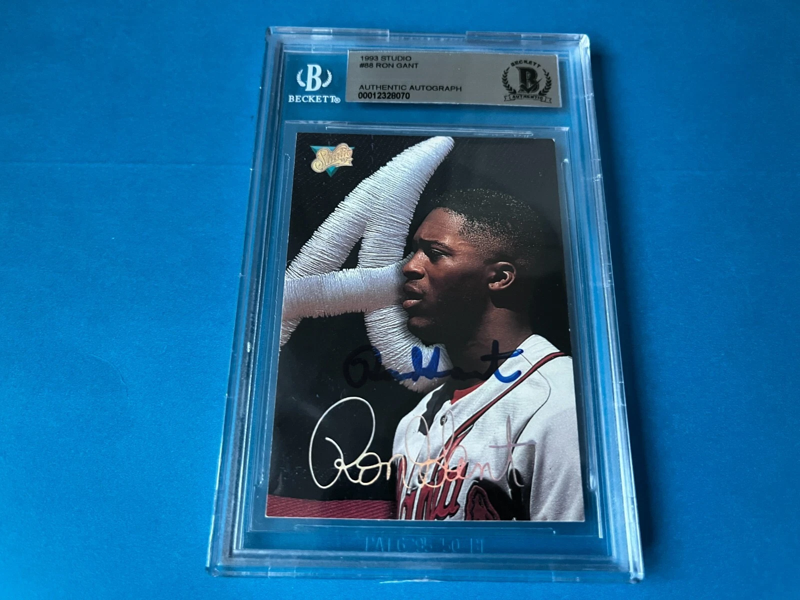 Ron Gant Braves 1993 Leaf Studio Card Signed Auto Beckett BAS COA