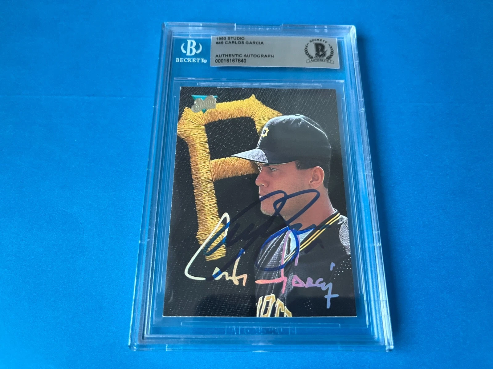 Carlos Garcia Pirates 1993 Leaf Studio Card Signed Auto Beckett BAS COA
