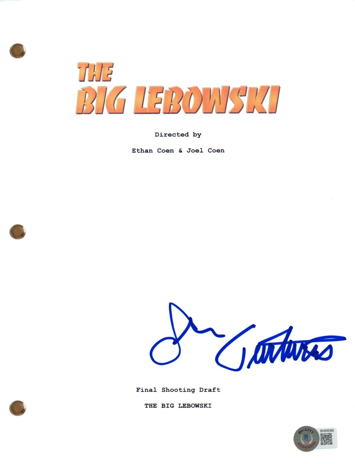 John Turturro Signed The Big Lebowski Movie Script Screenplay Autograph BAS COA