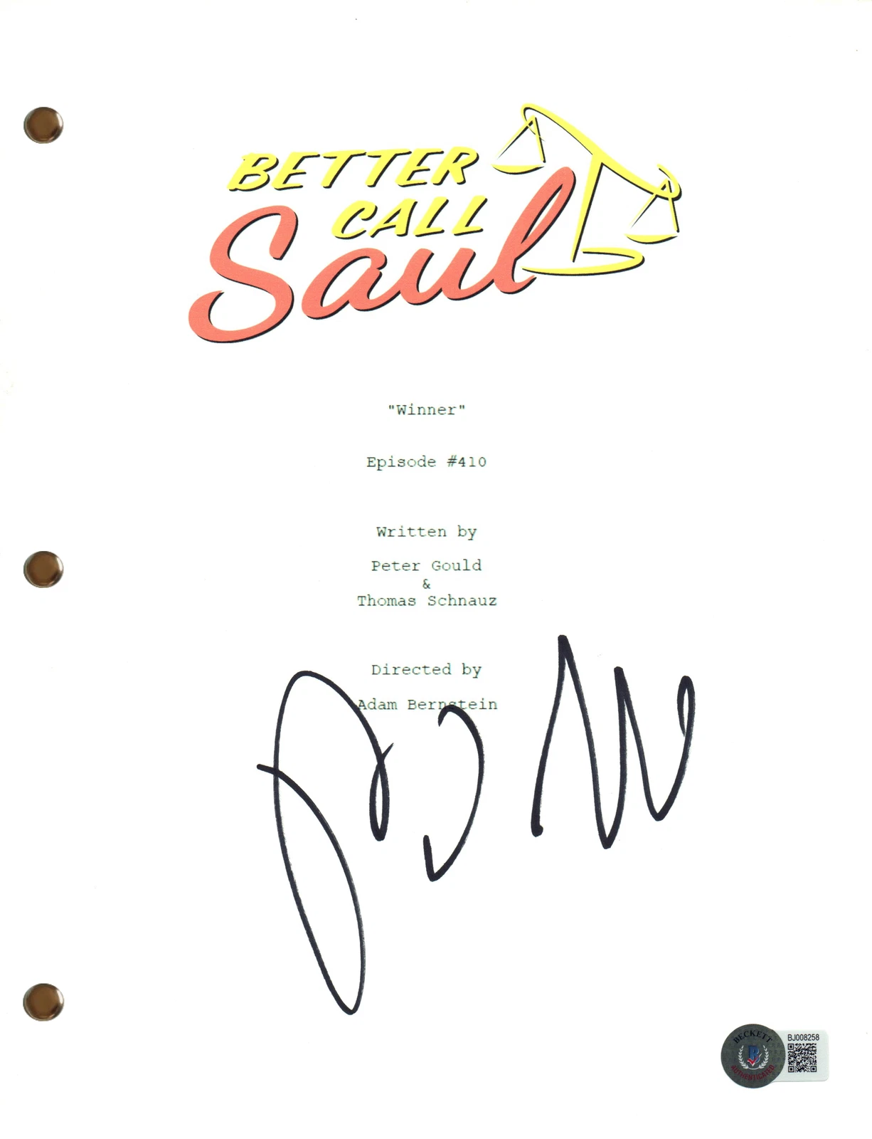 Peter Gould Signed Autograph Better Call Saul Winner Episode Script Beckett COA