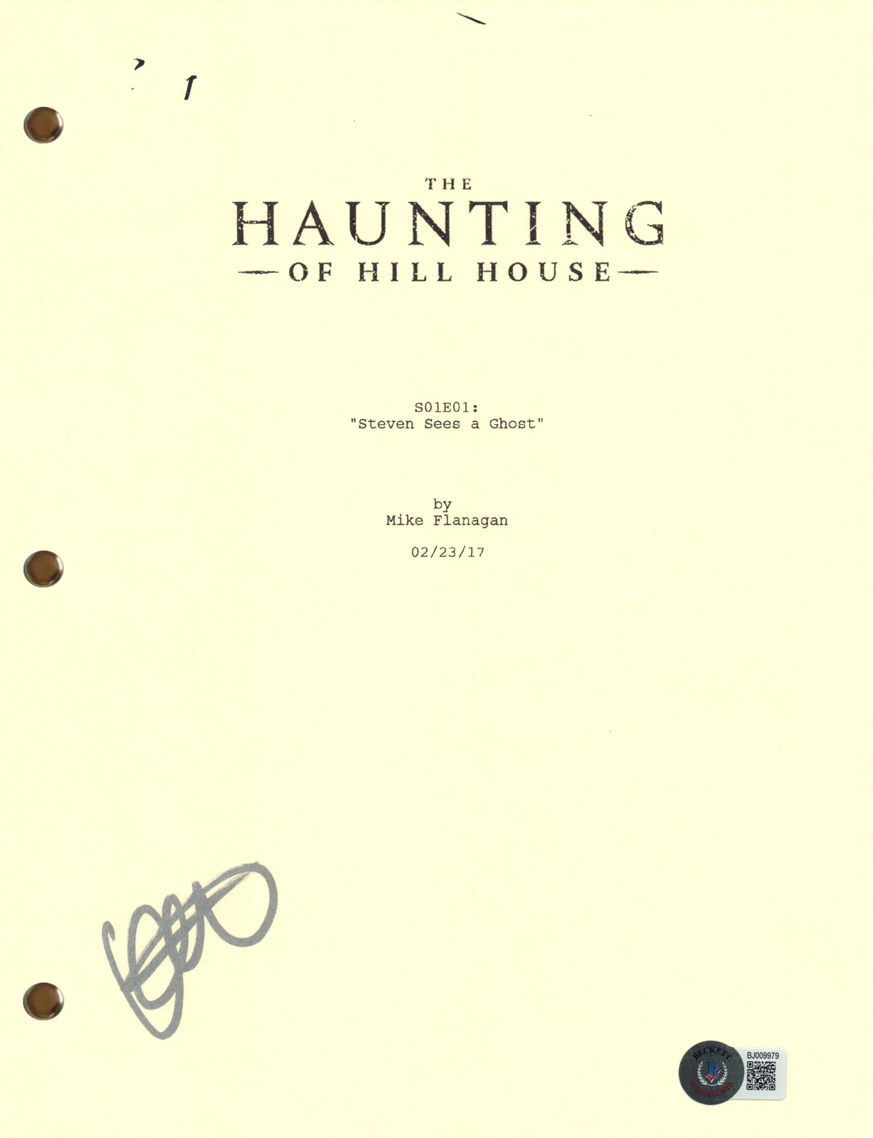 Kate Siegel Signed The Haunting of Hill House Pilot Script Screenplay BAS COA