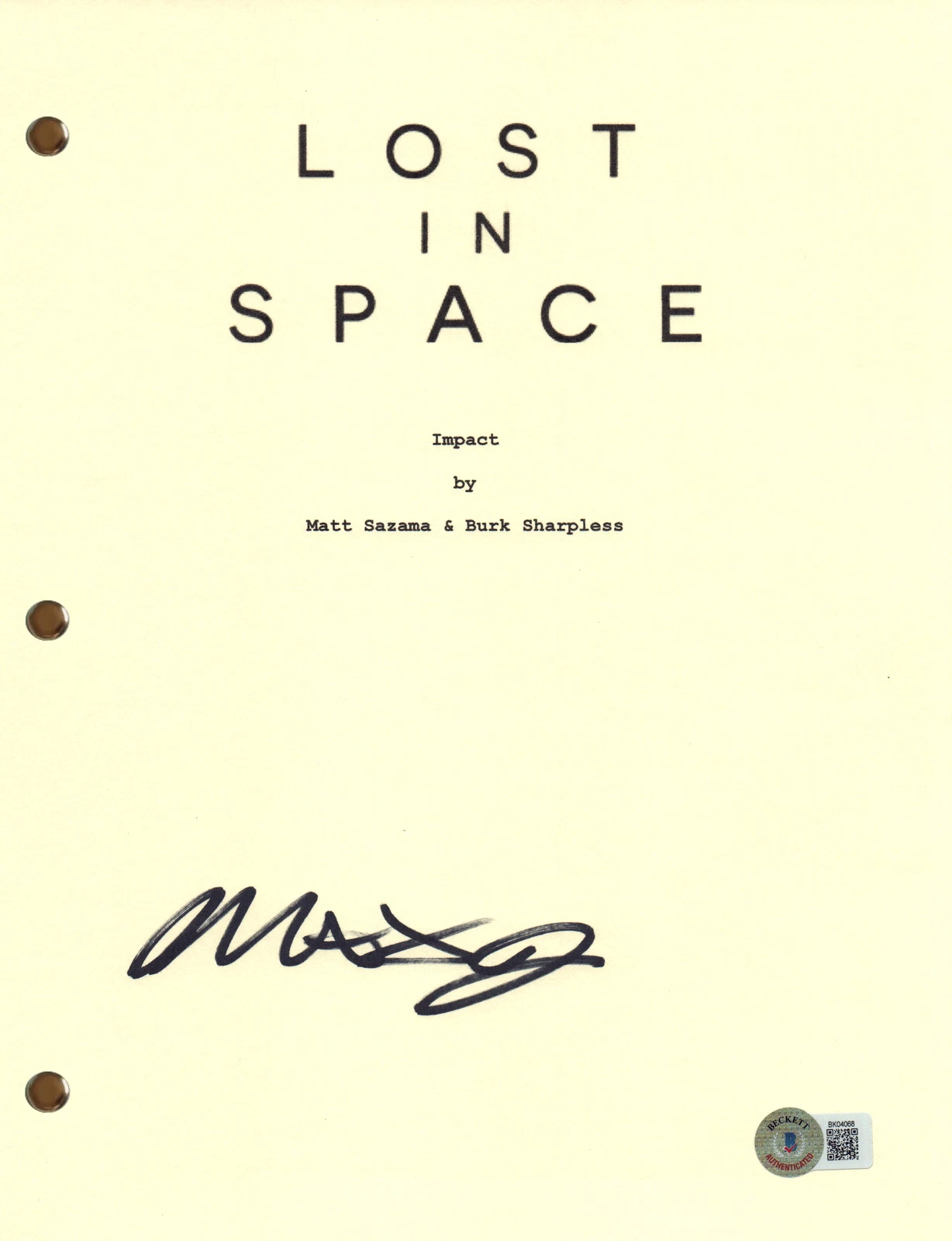 Maxwell Jenkins Signed Autograph Lost in Space Pilot Script Screenplay BAS COA