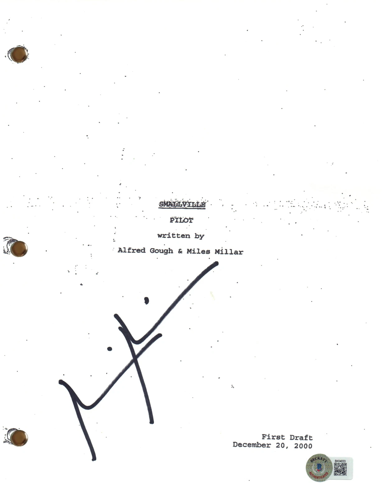 Miles Millar Signed Autograph Smallville Full Pilot Episode Script Beckett COA