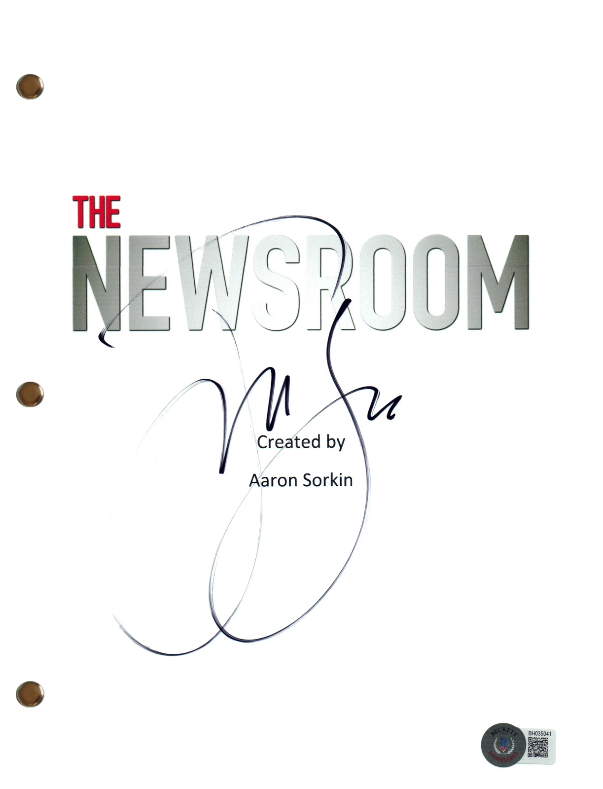 Jeff Daniels Signed Autograph The Newsroom Pilot Script Screenplay Beckett COA