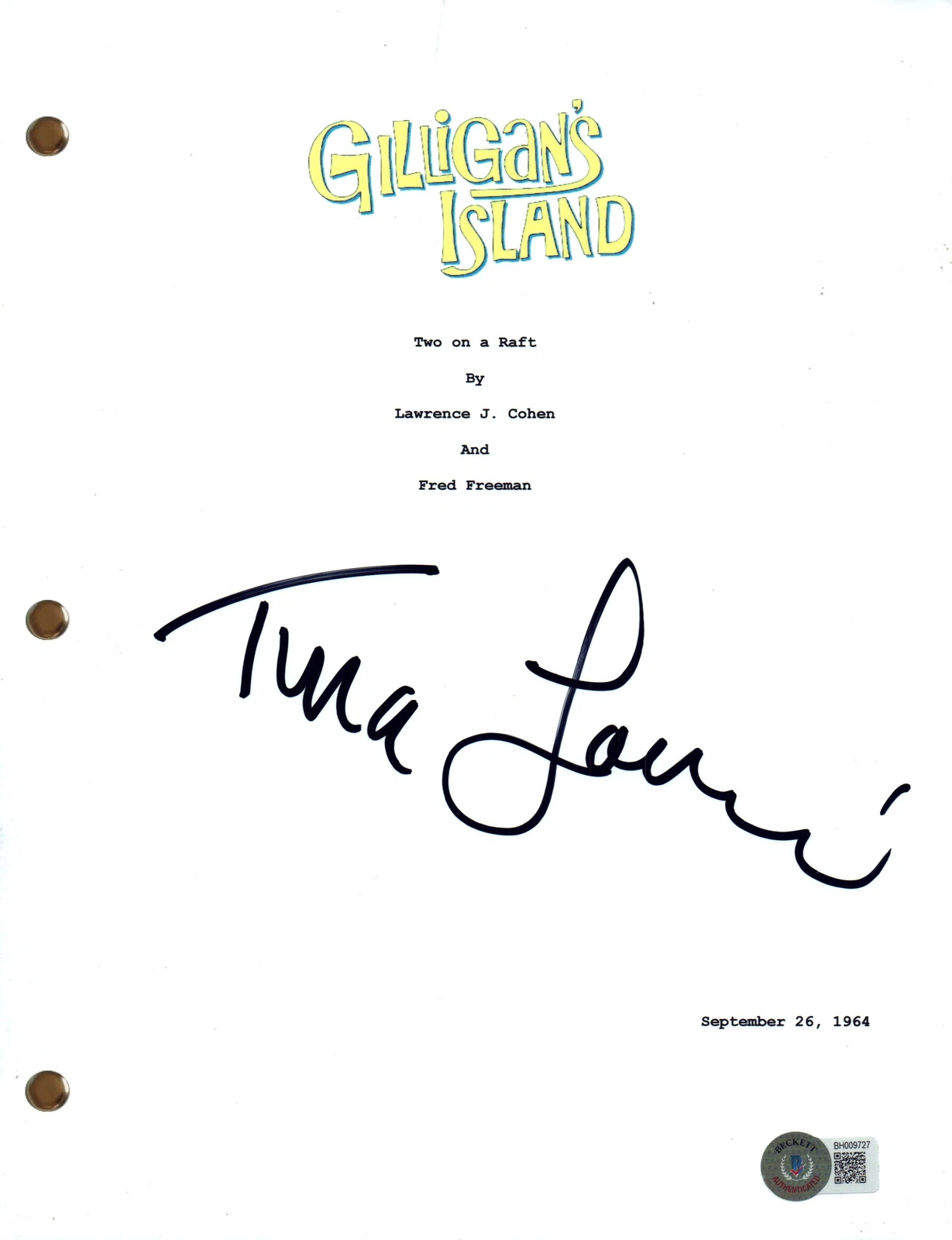 Tina Louise Signed Autograph Gilligan's Island Pilot Script Screenplay BAS COA