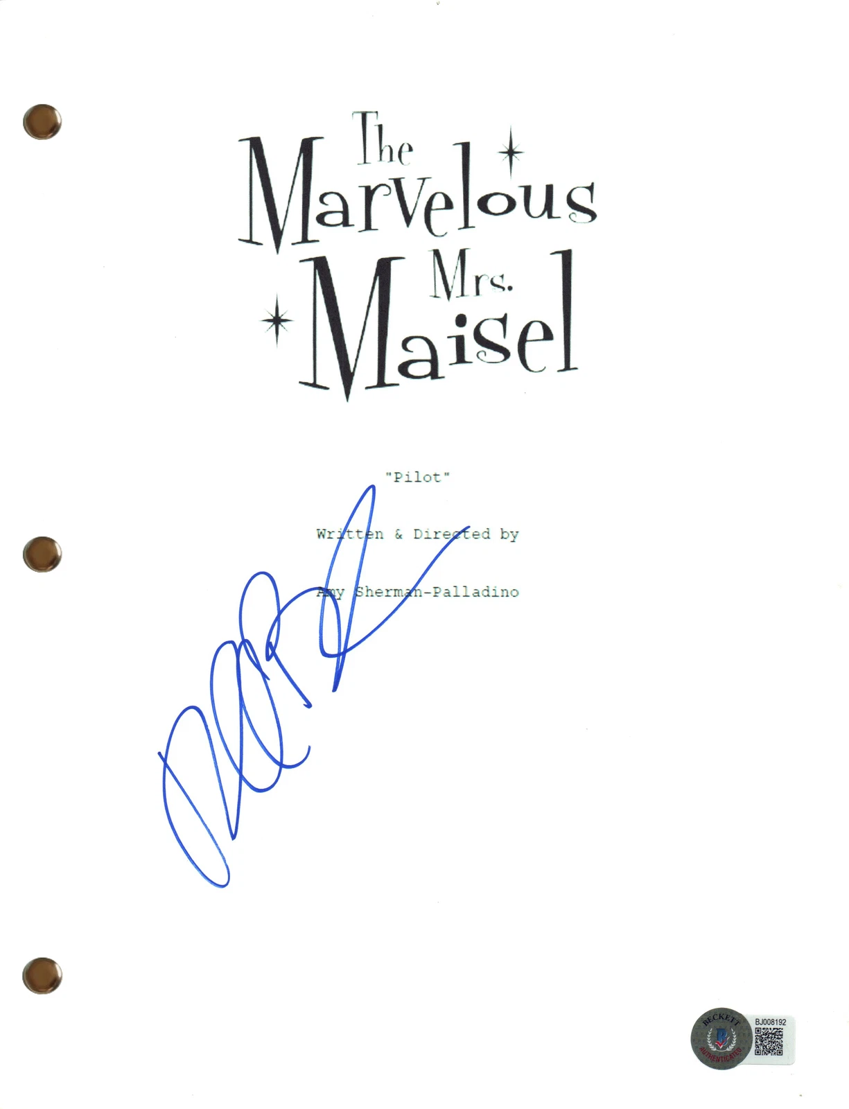 Rachel Brosnahan Signed Autograph The Marvelous Mrs. Maisel Pilot Script BAS COA