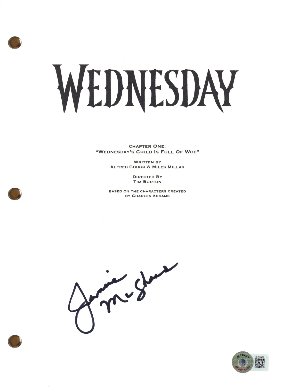 Jamie McShane Signed Autograph Wednesday Pilot Script Screenplay Beckett COA