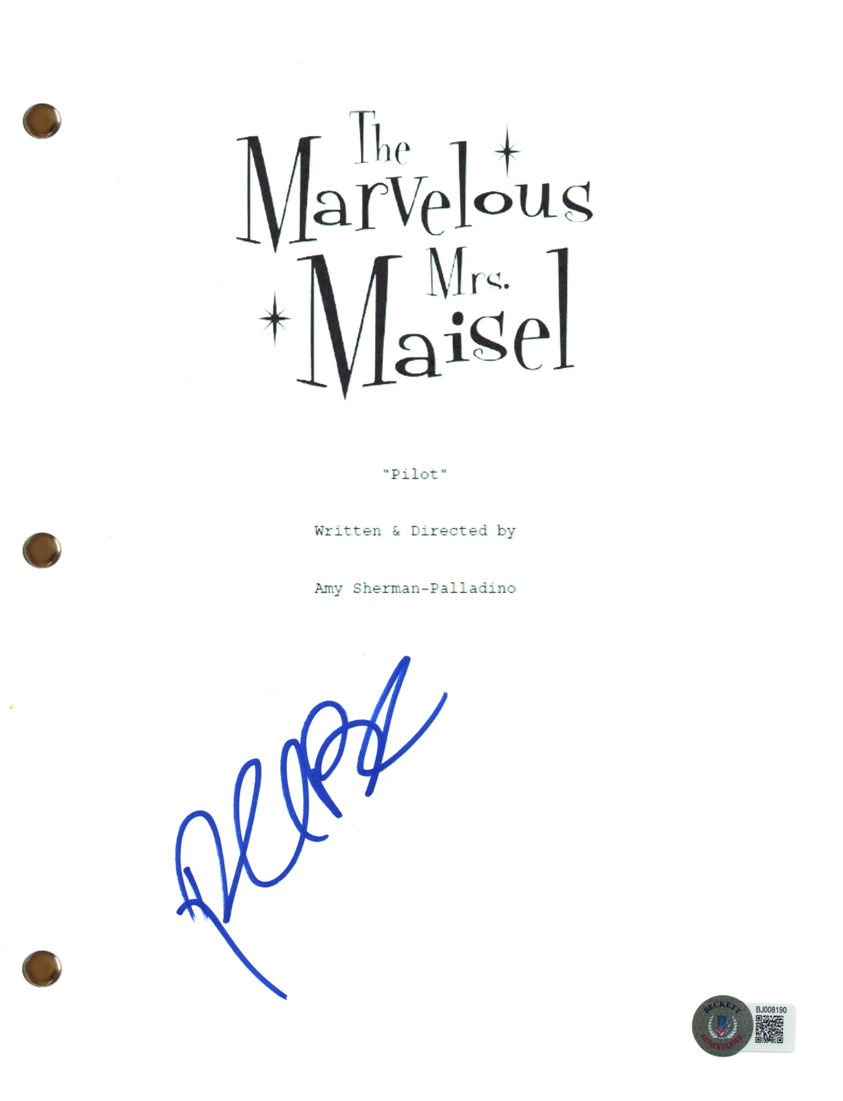 Rachel Brosnahan Signed The Marvelous Mrs. Maisel Full Pilot Script Beckett COA