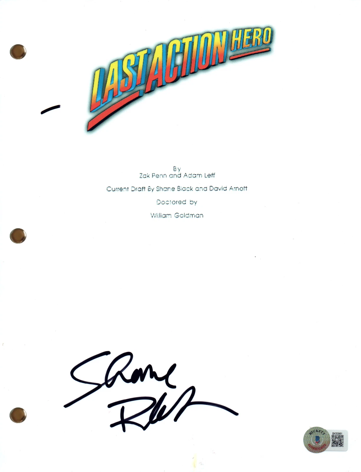 Shane Black Signed Autograph Last Action Hero Movie Script Screenplay BAS COA